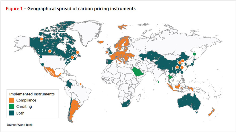 Figure 1: Geographical spread of carbon pricing instruments