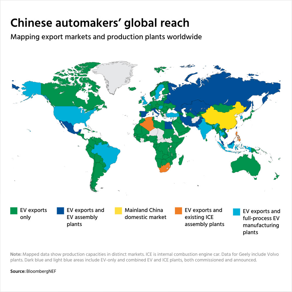 Chinese automakers' global reach